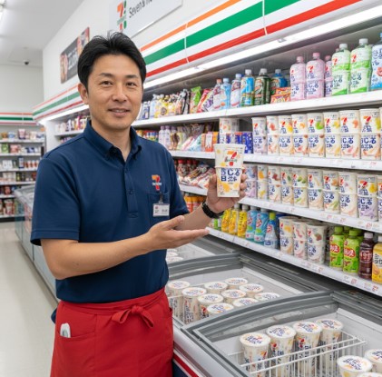 現役のコンビニ店長である齋藤正志が、セブンイレブンの白くまアイスについて解説している様子。