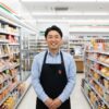 このブログの運営責任者である現役コンビニ店長の齋藤正志氏が、清潔なコンビニ店内で穏やかに微笑んでいるイメージ。