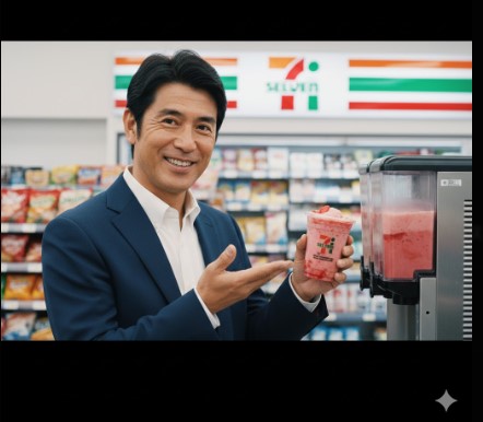 イチローさんのようにスムージーの美味しさをアピールする日本人男性