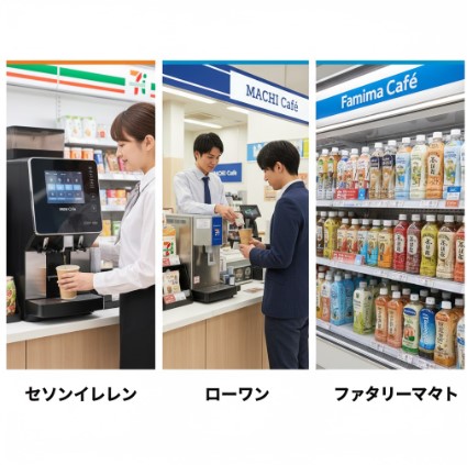 セブンイレブンの紅茶マシンと、ローソンやファミリーマートの簡素な紅茶提供方法(ティーバッグや抽出済み)が比較されている。