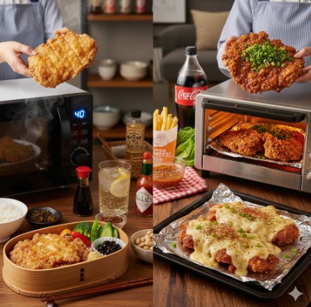 ななチキと揚げ鶏が並べられ、それぞれの特徴を比較している様子