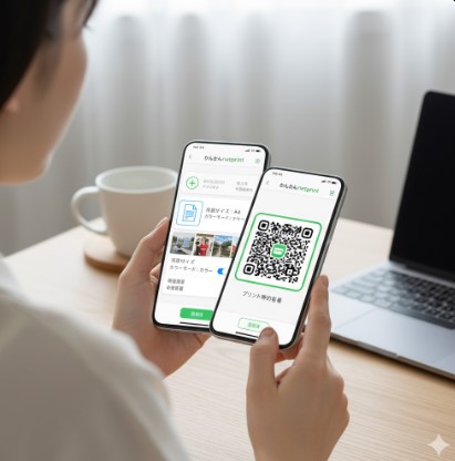 スマートフォンで「かんたんnetprint」アプリを操作してファイルを登録する手順のイメージ