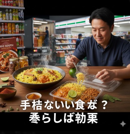 コンビニビリヤニを美味しく食べる裏技「温め後の蒸らしと混ぜ合わせ」の実践