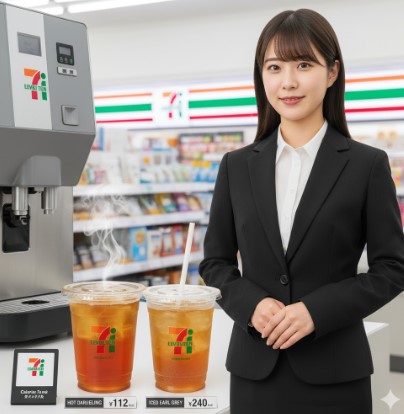 セブンイレブンの淹れたてホットティーとアイスアールグレイ。手頃な価格で専門店のクオリティを楽しめるコストパフォーマンスを表現。