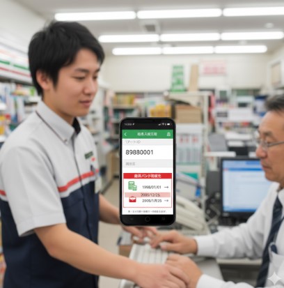 初期パスワードが「西暦の生年月日8桁（YYYYMMDD）」で設定されている法則と、その具体的な数字の変換例を示したグラフィック。