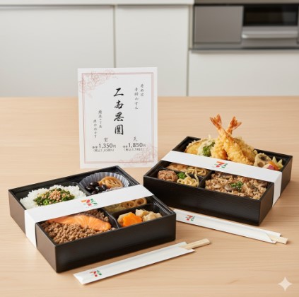 - 法事向けに「仏掛紙」が選択され、ご飯が白飯になっているセブンイレブンの「ごちそう膳」