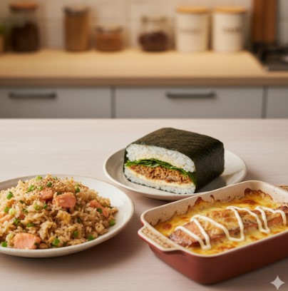 銀鮭チャーハン、サバのおにぎらず、鮭のマヨチーズ焼きといったセブンイレブンの焼魚を使ったアレンジレシピ。