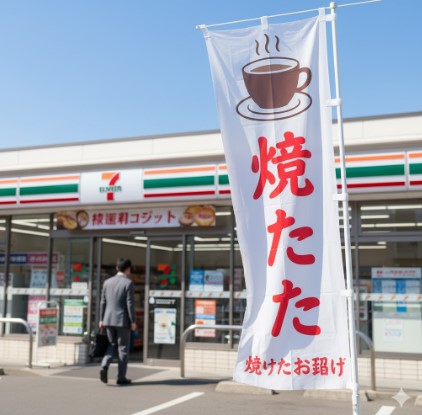 コンビニのレジ横にあるホットスナック用ショーケース。保温されたケースの中に、お店で焼いたチョコクッキーやカレーパンが並んでいる。