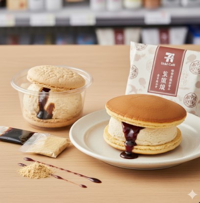 現代のトレンドを反映した「セブンプレミアム トゥンカロンアイス 黒蜜きなこ」をイメージした、マカロンアイスの画像。