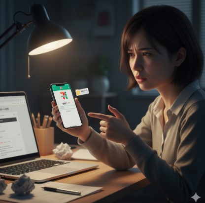 スマートフォンに認証コードが届かず、迷惑メールフォルダや設定を確認しようとしている人のイメージ。