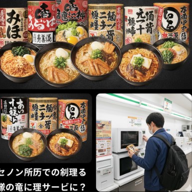 「すみれ」や「麺屋一燈」など、有名店監修のセブンイレブン冷凍ラーメンが複数並べられ、魅力的にディスプレイされている様子。