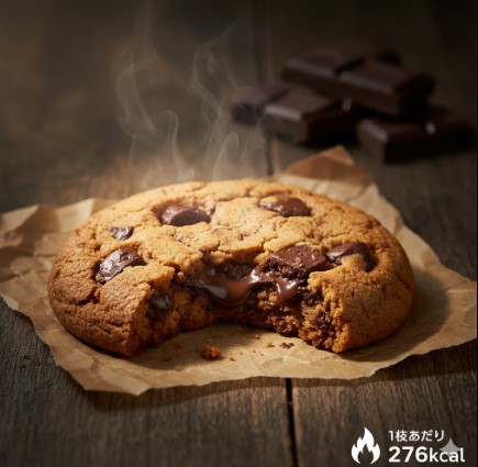 温められたばかりで湯気が立ち上るセブンイレブンのチョコクッキー。一口かじられた断面からは、とろけるチョコレートが覗き、外はサクッと、中はしっとりとした食感が伝わる。