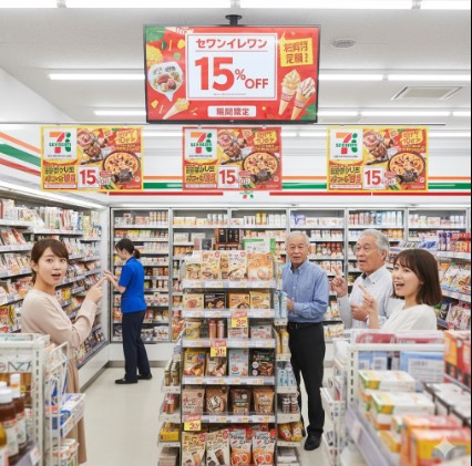 セブンイレブンの15%引きキャンペーンが期間限定であることを示す店内のイメージ画像。