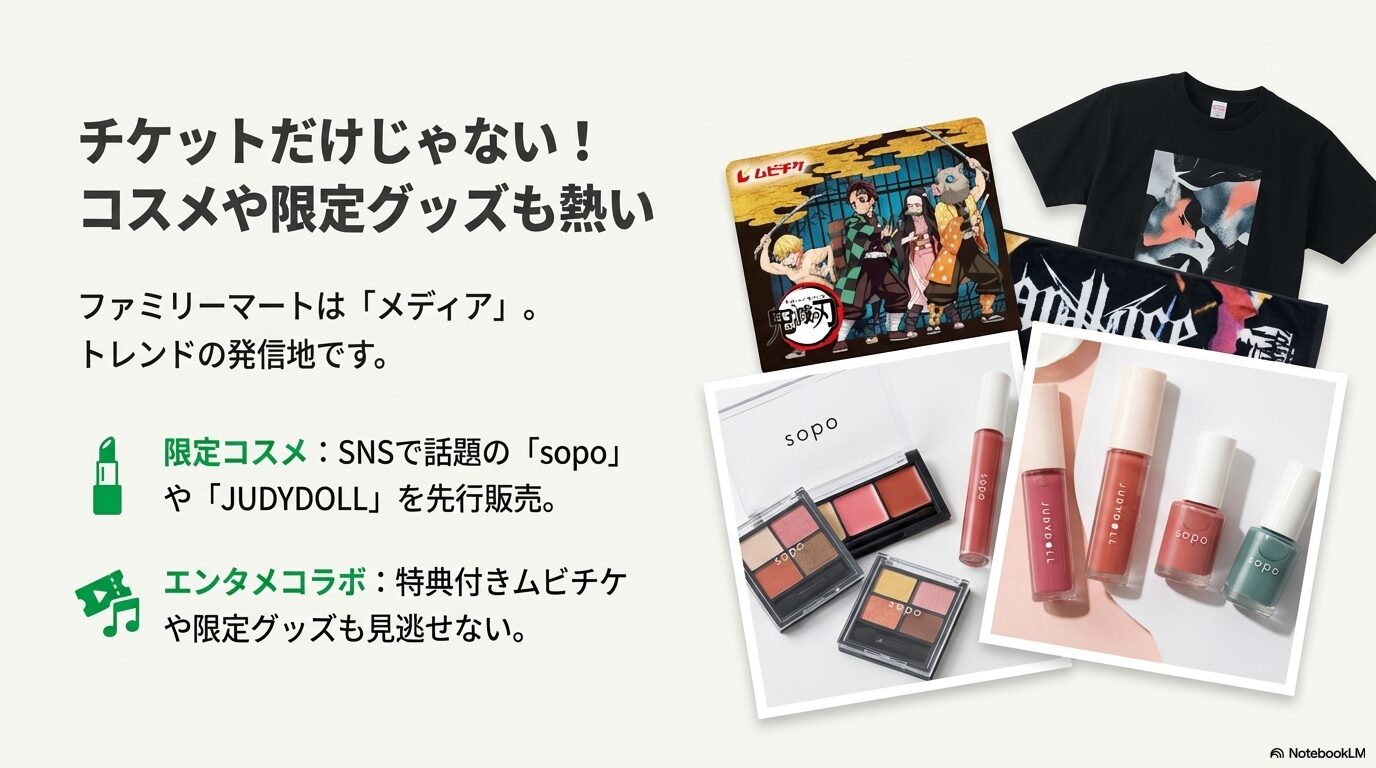 鬼滅の刃のムビチケや、コスメブランドsopo、JUDYDOLLの商品写真がコラージュされた画像。「トレンドの発信地」というキャッチコピー。