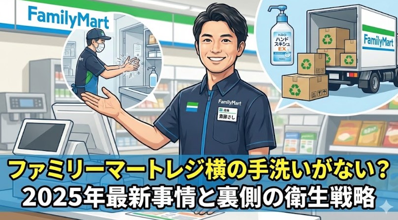 ファミリーマートレジ横手洗いと消毒液の設置状況と衛生基準
