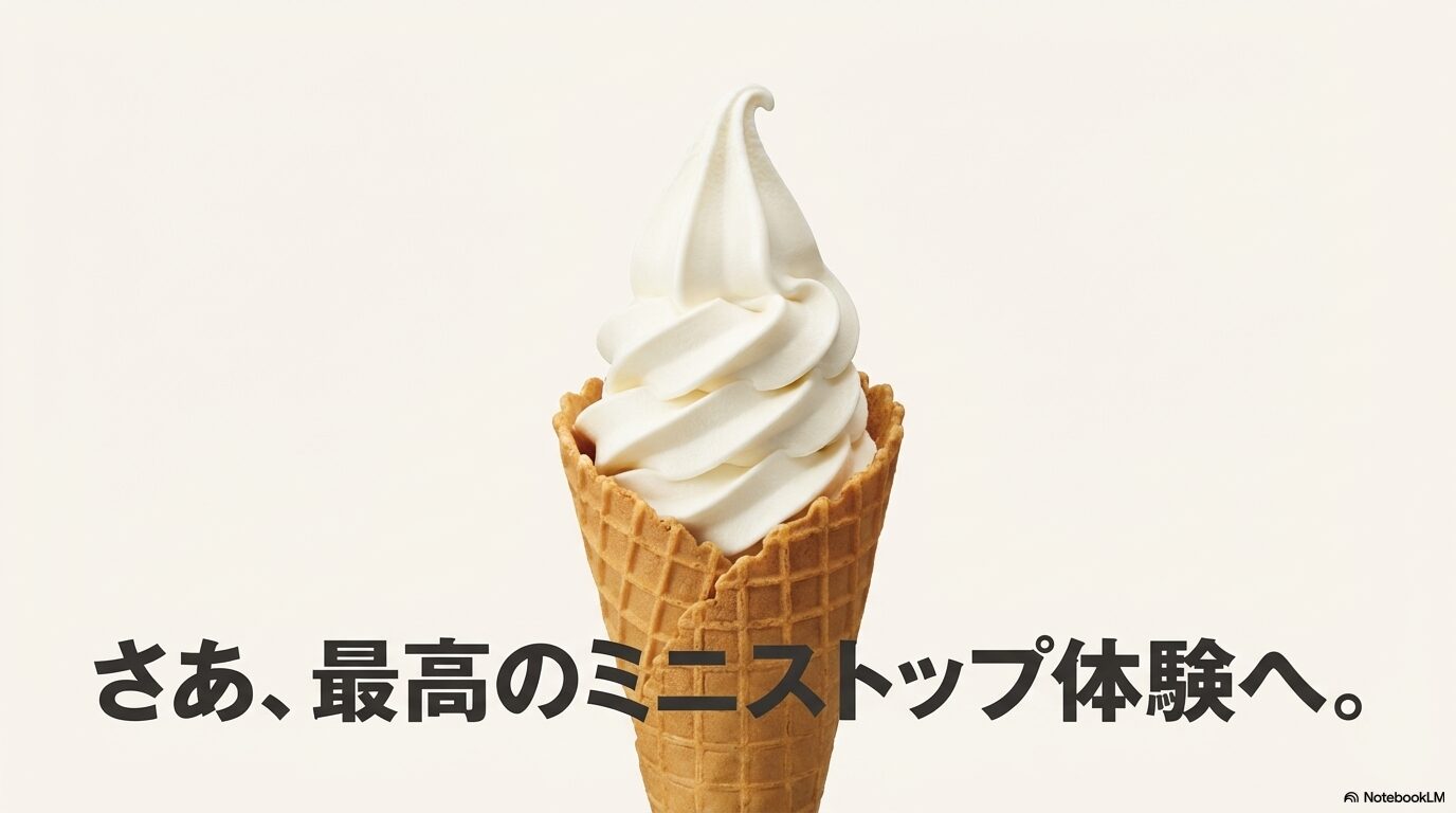 「さあ、最高のミニストップ体験へ。」というメッセージが添えられたエンディングスライド