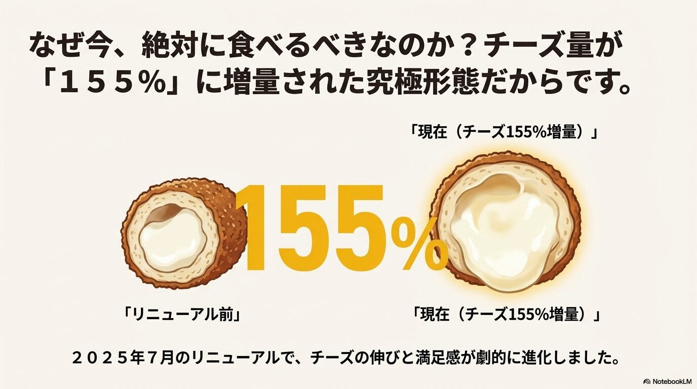 ミニストップのチーズハットグ内部構造。前半は濃厚モッツァレラチーズ、後半はジューシーソーセージの解説