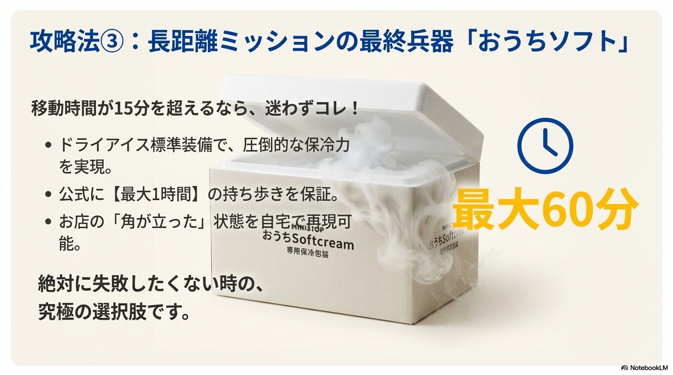 ドライアイス標準装備で最大60分の保冷力を実現したミニストップ「おうちソフト」の専用パッケージ解説